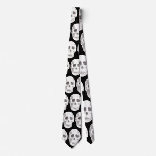 Scary Skull Black & White Halloween Tie Spooky Slips