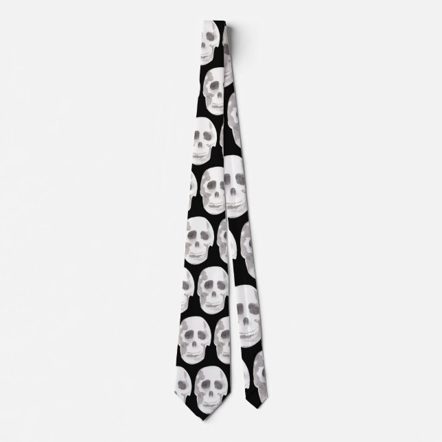 Scary Skull Black & White Halloween Tie | Spooky Slips (Framsida)