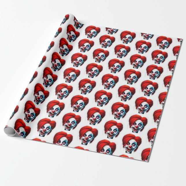 Scary Smiling Red Hair Dam Clown Presentpapper (Utrullad)