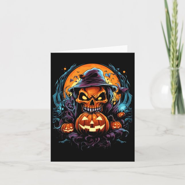 Scary Spooky Castle Halloween Pumpkin Witch Kort (Framsida)