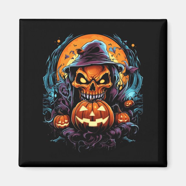 Scary Spooky Castle Halloween Pumpkin Witch Magnet (Framsidan)