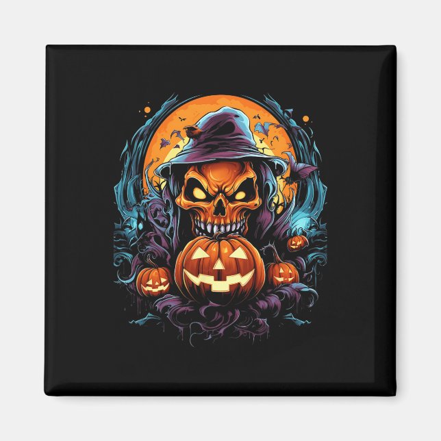 Scary Spooky Castle Halloween Pumpkin Witch Magnet (Framsidan)