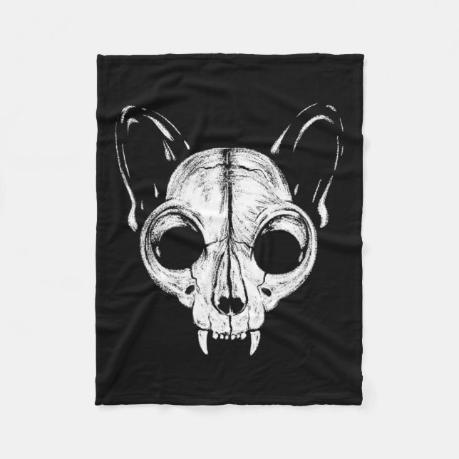 Scary Spooky Cat Kattdjur Skull Skeleton Halloween Fleecefilt (Framsidan)