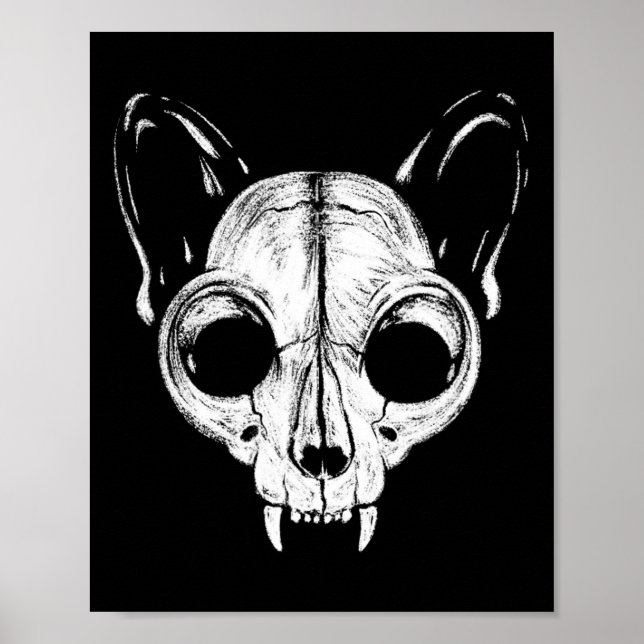 Scary Spooky Cat Kattdjur Skull Skeleton Halloween Poster (Framsidan)