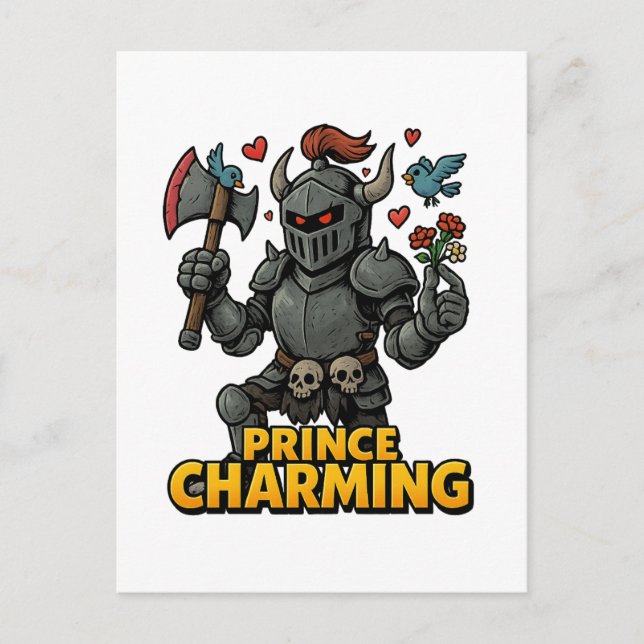 Scary Tecknad Knight - "Pris Charming Vykort (Framsida)