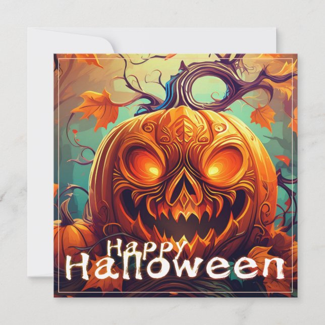 Scary Tittar Orange Pumpkin med Ansikte, Halloween (Framsida)