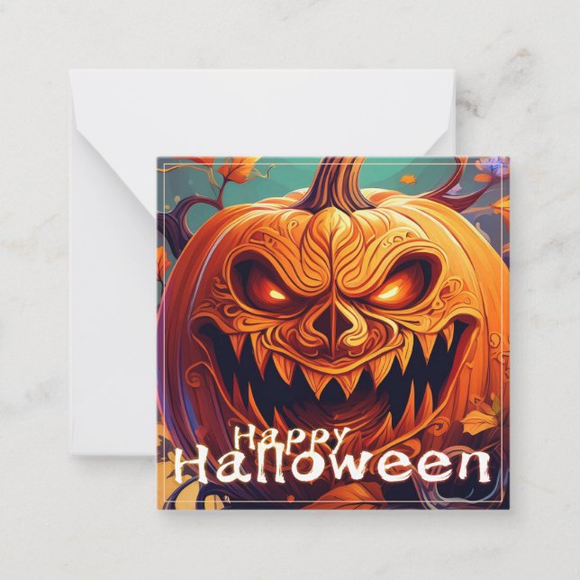 Scary Tittar Orange Pumpkin med Ansikte, Halloween Anteckningskort (Framsida)