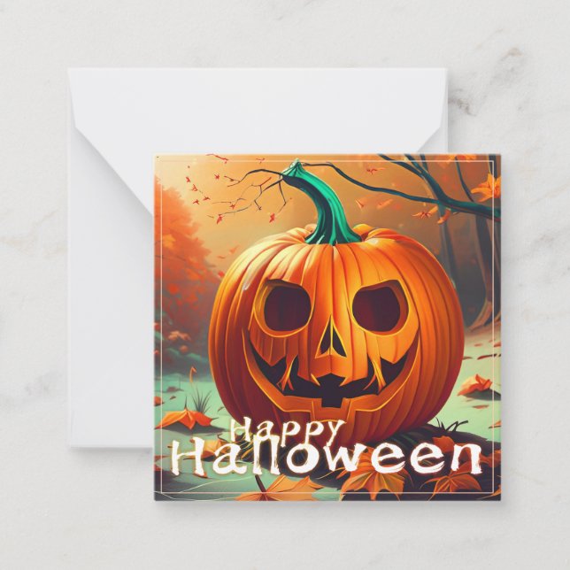 Scary Tittar Orange Pumpkin med Ansikte, Halloween Anteckningskort (Framsida)
