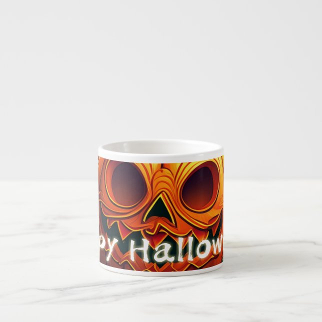 Scary Tittar Orange Pumpkin med Ansikte, Halloween Espressomugg (Framsidan)
