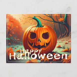 Scary Tittar Orange Pumpkin med Ansikte, Halloween Helg Vykort
