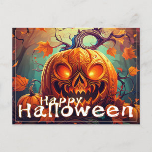 Scary Tittar Orange Pumpkin med Ansikte, Halloween Helg Vykort