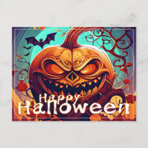 Scary Tittar Orange Pumpkin med Ansikte, Halloween Helg Vykort