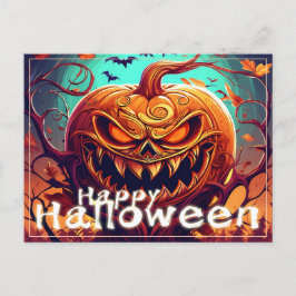 Scary Tittar Orange Pumpkin med Ansikte, Halloween Helg Vykort