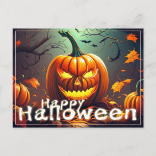 Scary Tittar Orange Pumpkin med Ansikte, Halloween Helg Vykort