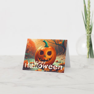 Scary Tittar Orange Pumpkin med Ansikte, Halloween Kort