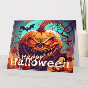 Scary Tittar Orange Pumpkin med Ansikte, Halloween Kort