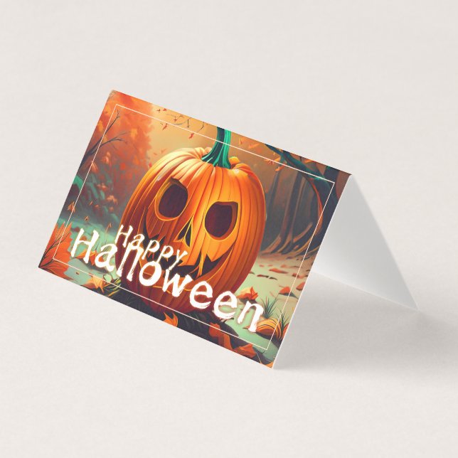 Scary Tittar Orange Pumpkin med Ansikte, Halloween Kort (Framsida)