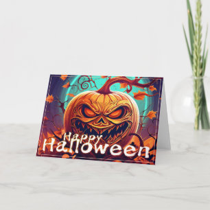 Scary Tittar Orange Pumpkin med Ansikte, Halloween Kort