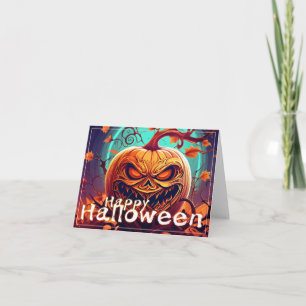 Scary Tittar Orange Pumpkin med Ansikte, Halloween Kort