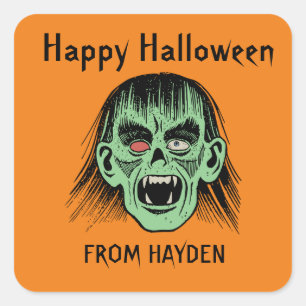 SCARY VAMPIRE ANPASSNINGSBAR HAPPY HALLOWEEN STICK FYRKANTIGT KLISTERMÄRKE