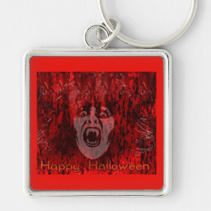 Scary Vampire Dam i Blood Keychain Fyrkantig Silverfärgad Nyckelring