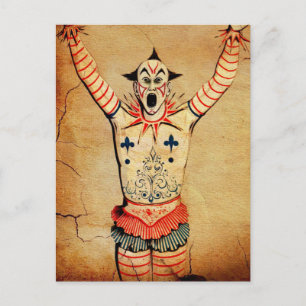 Scary Vintage Clown Vykort