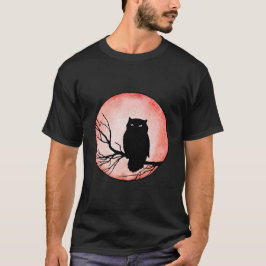Scary Vintage Uggla med Red Watercolor Måne T Shirt