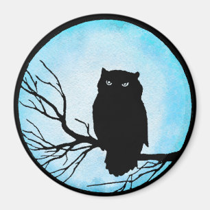 Scary Vintage Uggla med Silver Blue Watercolor Mån Magnet