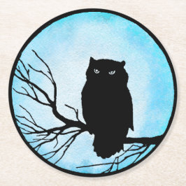 Scary Vintage Uggla med Silver Blue Watercolor Mån Underlägg Papper Rund