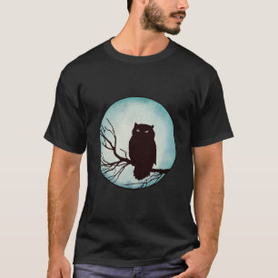 Scary Vintage Uggla med Spooky Blue Watercolor Mån T Shirt
