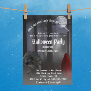Scary Werevarns Red Riding huva Halloween fest Inbjudningar