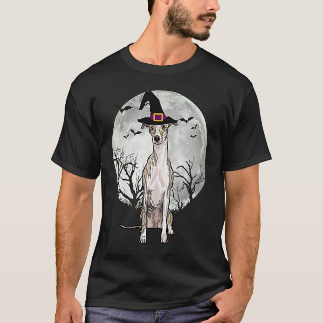 Scary Whippet Dog Witch Hat Halloween T Shirt (Framsida)