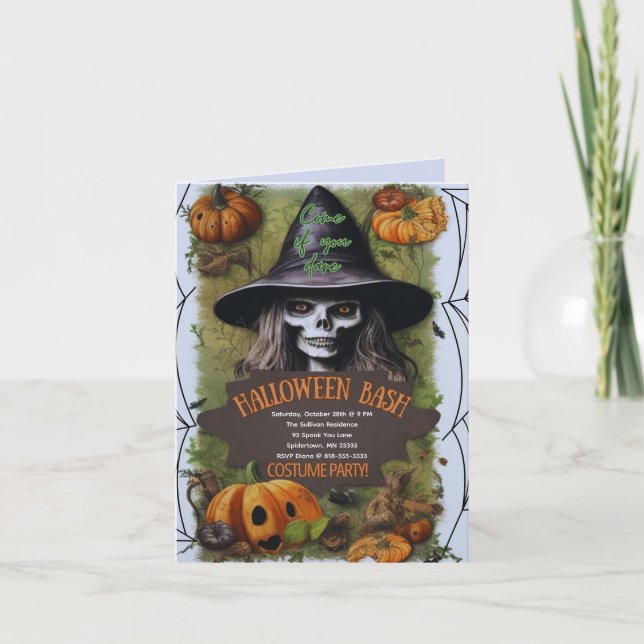 Scary Witch Halloween Bash Costume Party Inbjudan (Framsida)