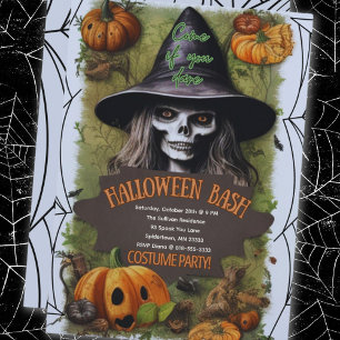 Scary Witch Halloween Bash Costume Party Inbjudningar