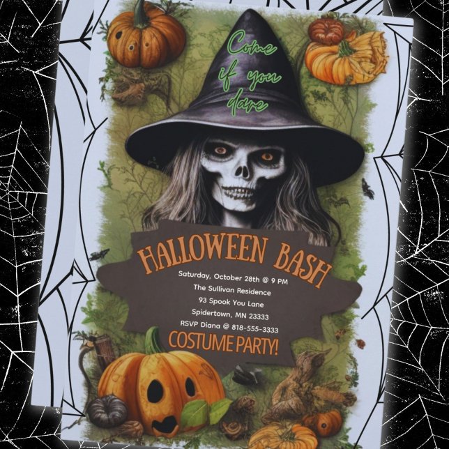 Scary Witch Halloween Bash Costume Party Inbjudningar (Halloween Costume Party Ugly With Invitation)