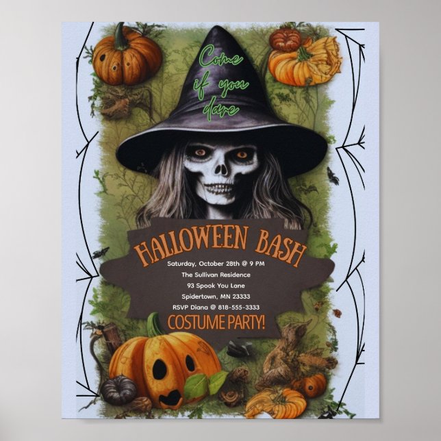 Scary Witch Halloween Bash Costume Party Poster (Framsidan)