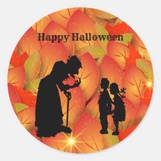 Scary Witch Halloween Classic Round Sticker Runt Klistermärke