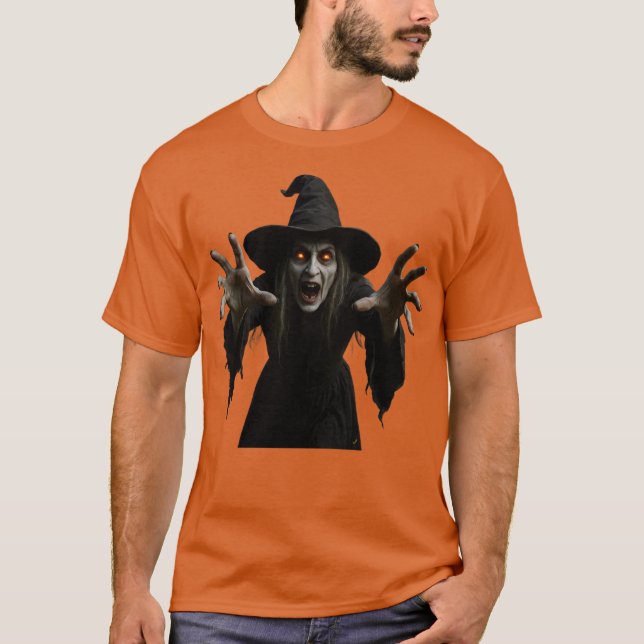 Scary Witch Halloween T Shirt (Framsida)