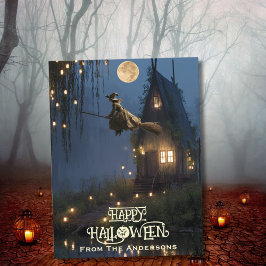 Scary Witch Haunted House Forest Halloween Photo Helg Vykort