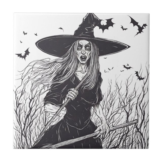 Scary Witch och Black Fladdermus Kakelplatta (Framsidan)