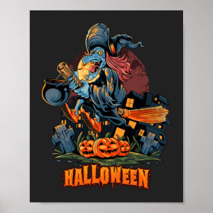 Scary Witch på ett rum Poster