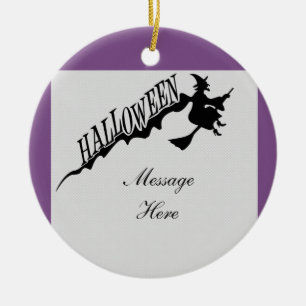 Scary Witch Riding Broom Halloween Thunder_Cove Julgransprydnad Keramik