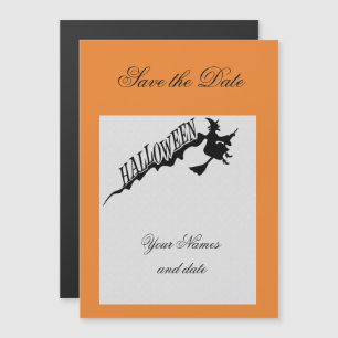 Scary Witch Riding Broom Thunder_Cove Halloween Magnetisk Inbjudningskort