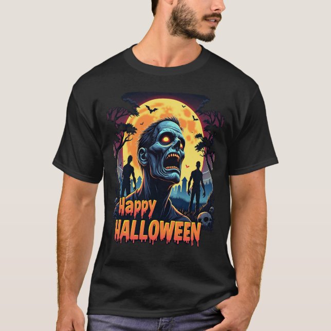 Scary Zombie Halloween Måne Shirt T Shirt (Framsida)