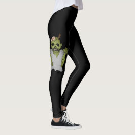 Scary Zombie Illustration for Halloween on Black Leggings