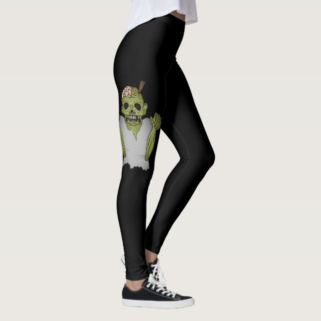Scary Zombie Illustration for Halloween on Black Leggings (Höger)