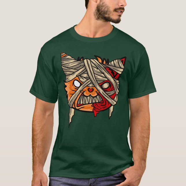 Scary Zombie Mummy Cat T Shirt (Framsida)