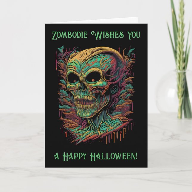 Scary Zombie Pun Halloween Kort (Framsida)