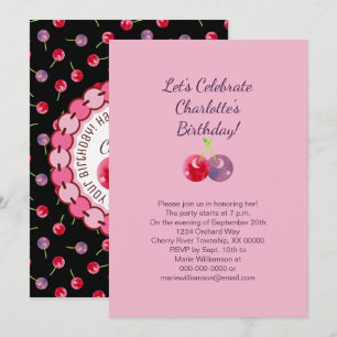 Scatated Cherries Watercolor Birthday Inbjudningar