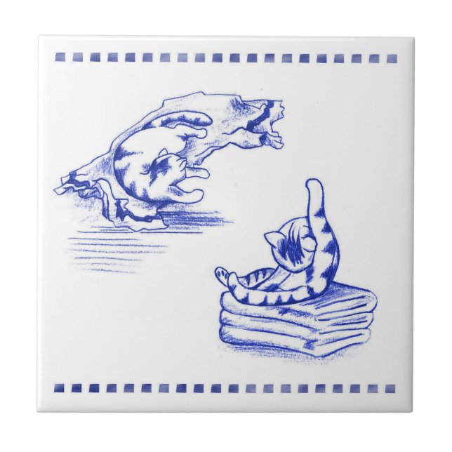 Scatated Towels Kattunge Bathroom Toile-utseende Kakelplatta (Framsidan)